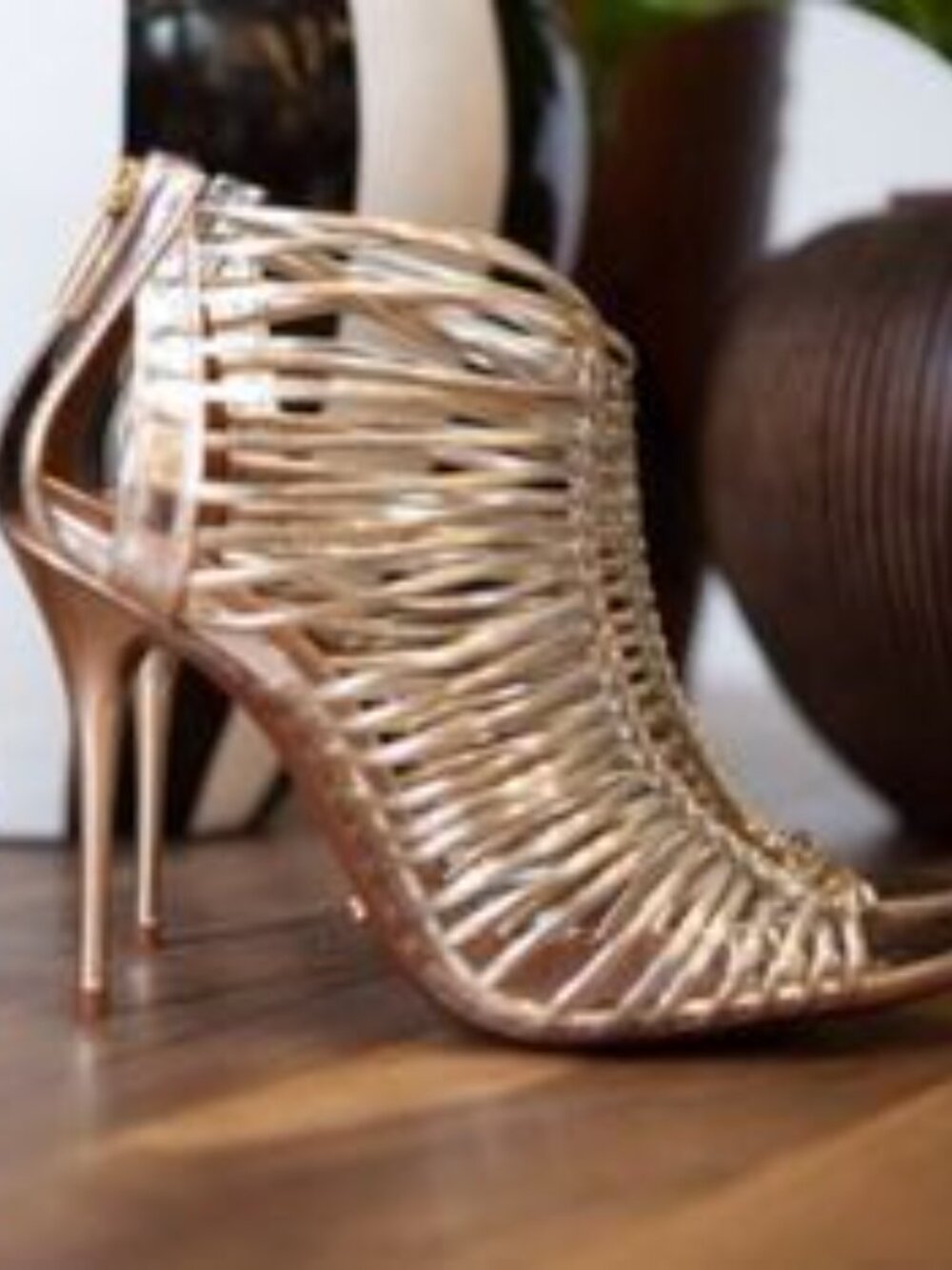 NEW SCHUTZ Cara Leather Gold Cage Strappy Metallic High Heel Stiletto Sandals 6